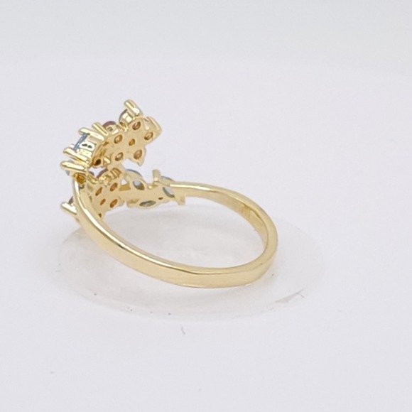 Adjustable Zircon Leaf & Flower Ring Gold Tone Purple & Blue Stones NWOT - Picture 9 of 15